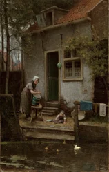 アヒルの餌やり